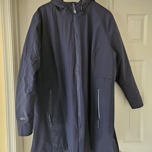 Eddie Bauer Women's Water Repellant Hooded Coat- Navy Blue
